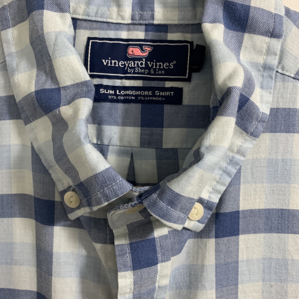 Vineyard Vines Check Long Sleeve Shirt Blue Size Medium - Picture 4 of 6